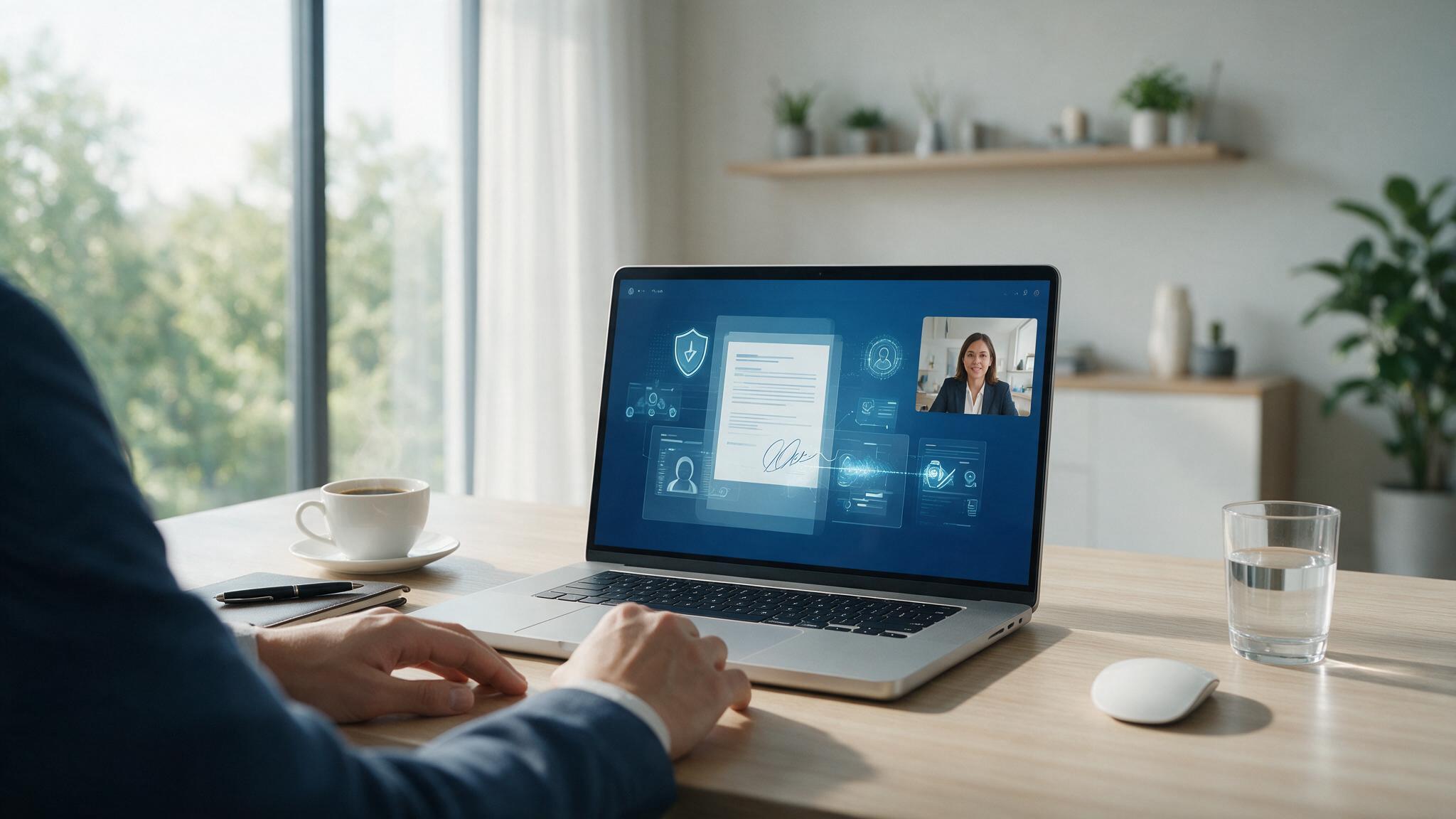 Professional using remote online notarization to securely sign legal documents online